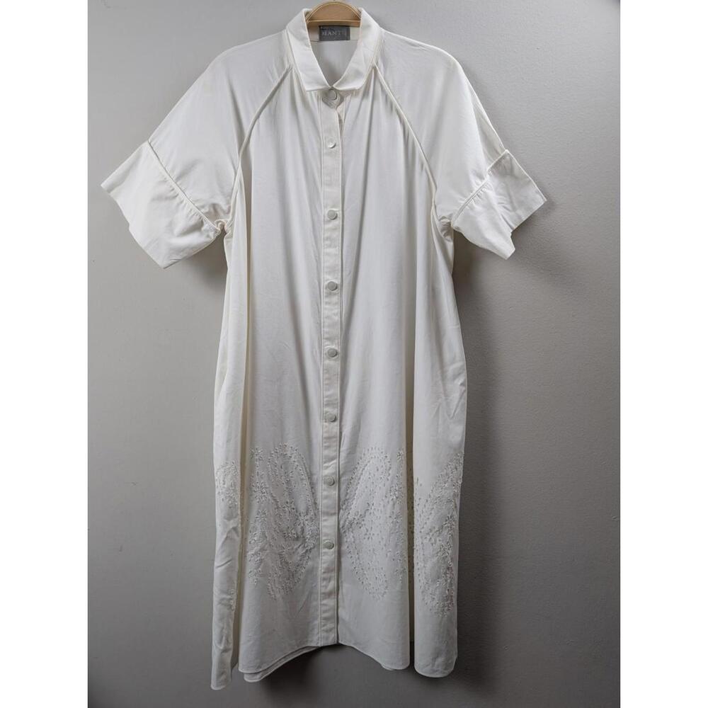 Mantu Italian Wide Sleeve Button Up White Cotton Shirt Dress w/ Pockets Size 44